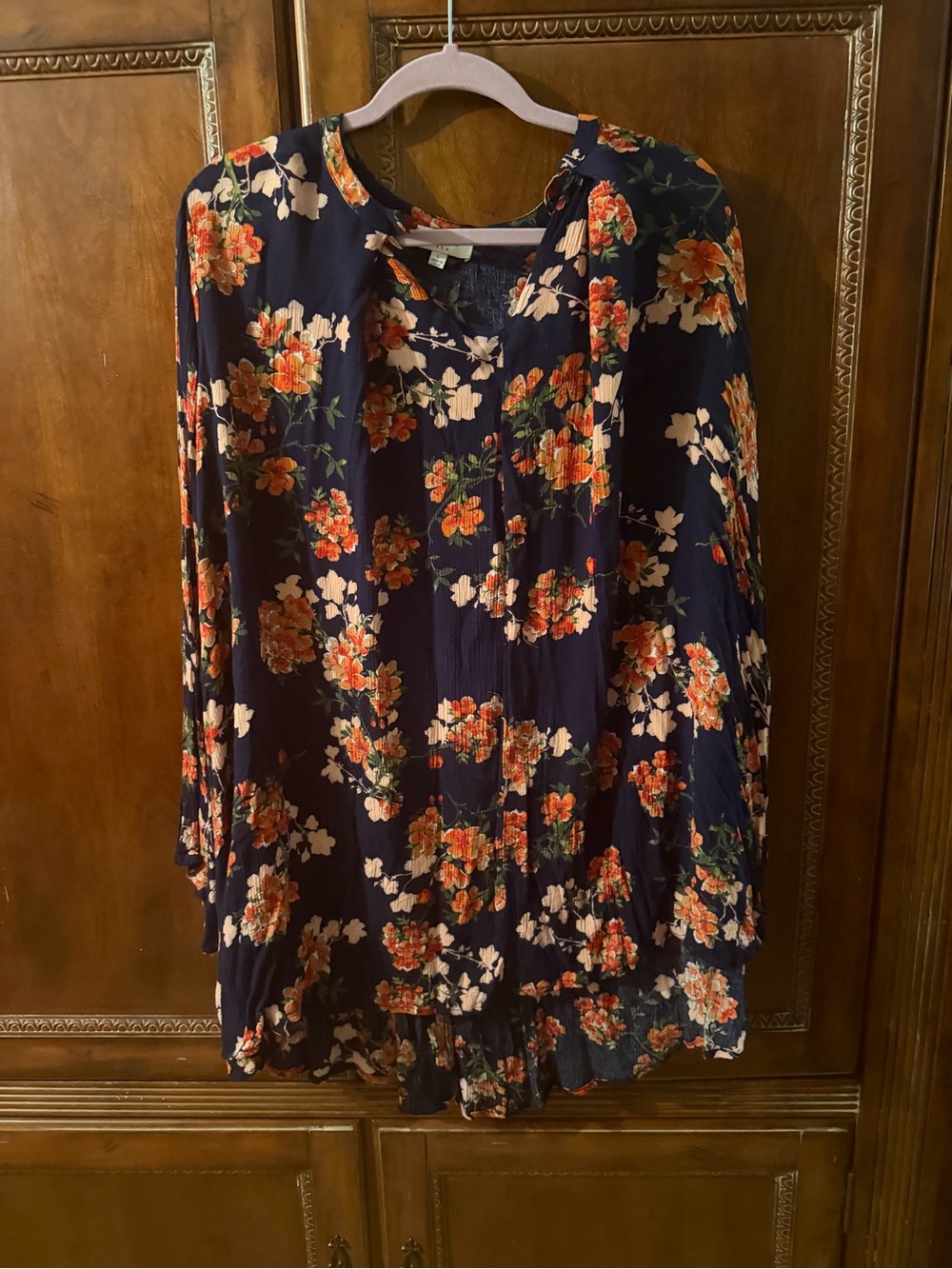 Umgee Women's Navy Floral Peasant Blouse - Navy/Orange
